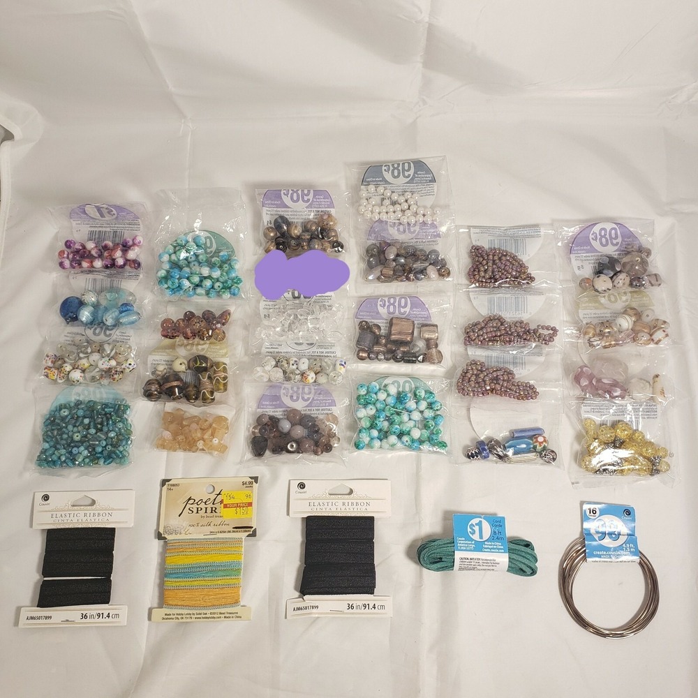NEW Jewelry Making Beads Lot Assorted Types Colors Supplies Elastic Ribbon